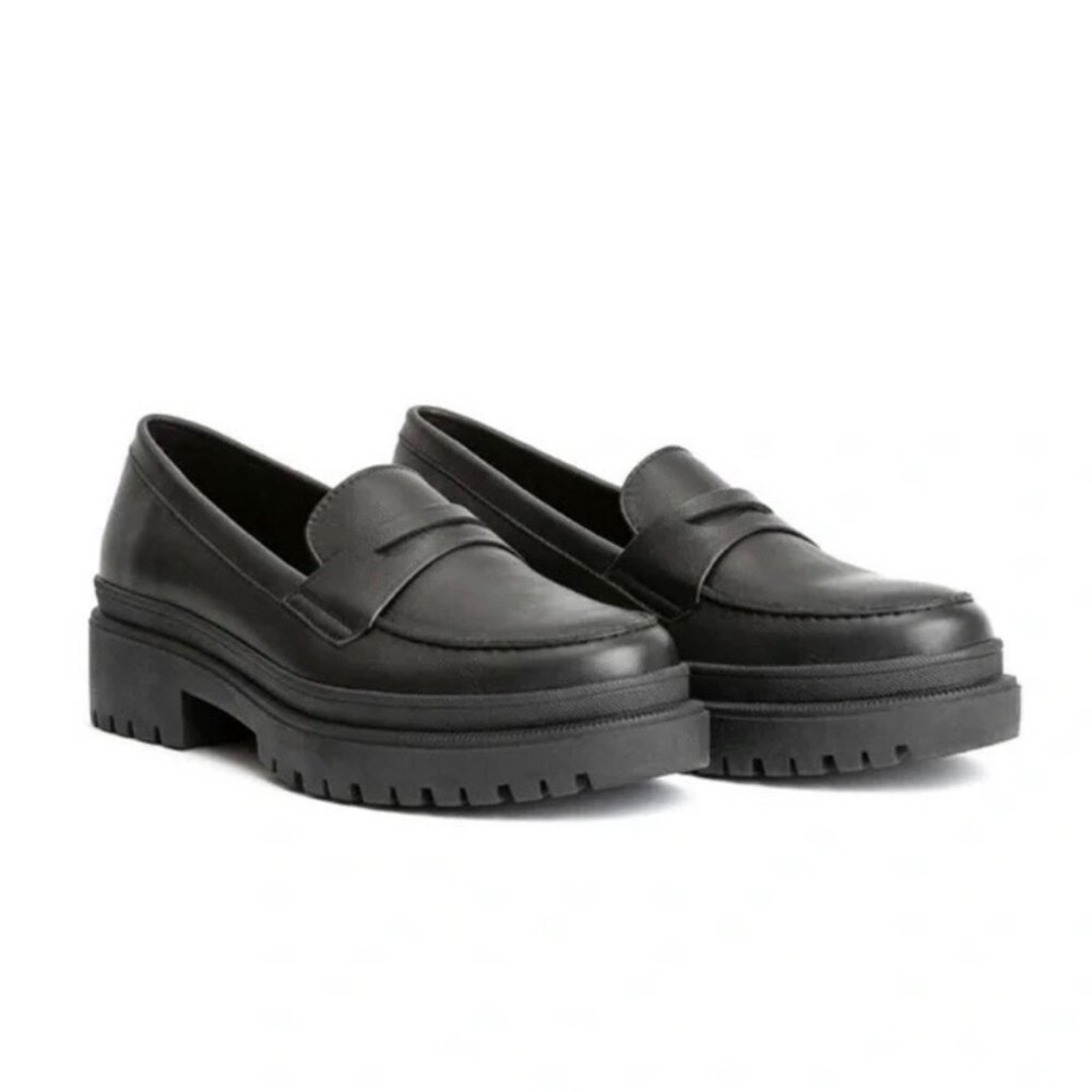 Leather Chunky Penny Loafers - Black - Picture 2 of 14